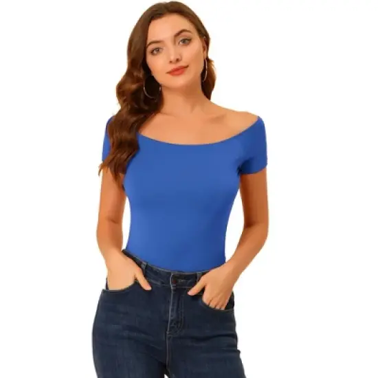 Allegra K Women's Short Sleeves Off The Shoulder Solid Crop Top image {14}