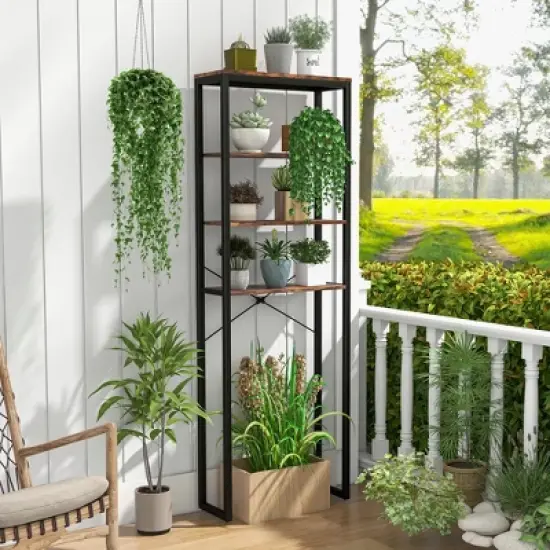 Costway 4-Tier Over the Toilet Storage Rack Freestanding Bathroom Organizer Rustic Brown image {7}