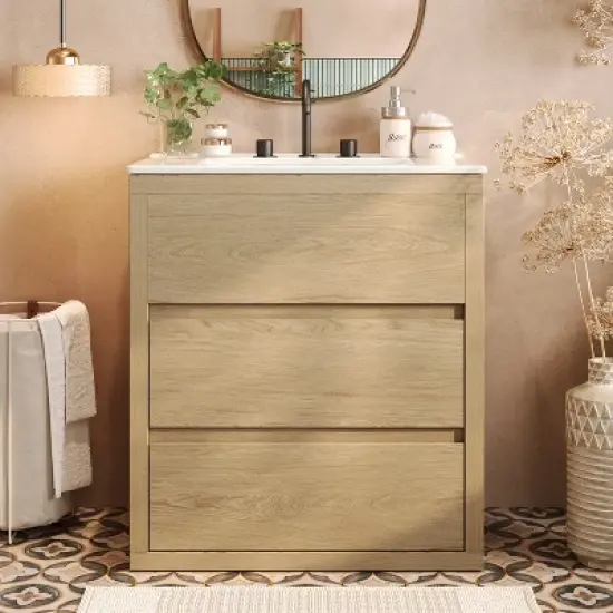 Christopher Knight Home Griffin Contemporary 30" Bathroom Vanity with Ceramic Sink and Full-Extension Drawers image {9}