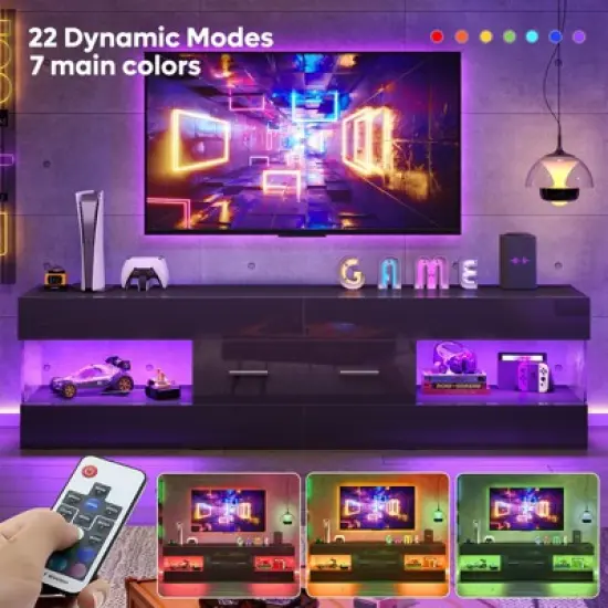 Bestier Black High Gloss TV Stand for TV up to 65" LED Television Entertainment Center Modern TV Cabinet with Storage Drawers image {1}