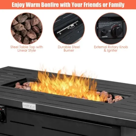 Costway 42'' Rectangular Propane Gas Fire Pit 60,000 Btu Heater Outdoor Table W/ Cover image {4}