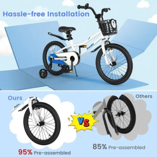 Costway 18'' Kid's Bike with Removable Training Wheels & Basket for 4-8 Years Old  White/Blue/Red/Skyblue image {5}