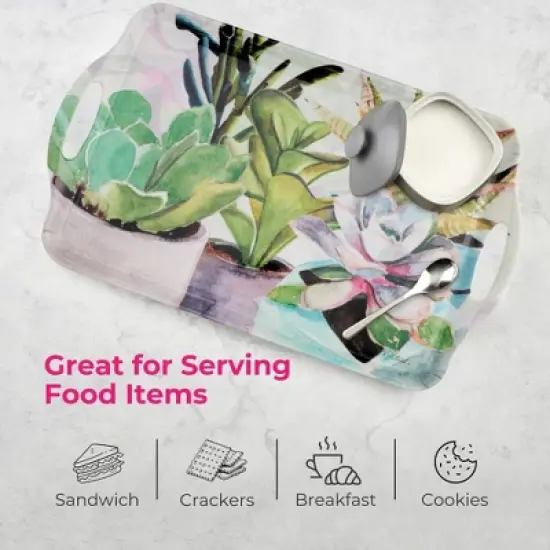 Pimpernel Succulents Large Handled Tray - 18.9" x 11.6" Melamine Serving Tray with Botanical Design - Dishwasher-Safe image {5}