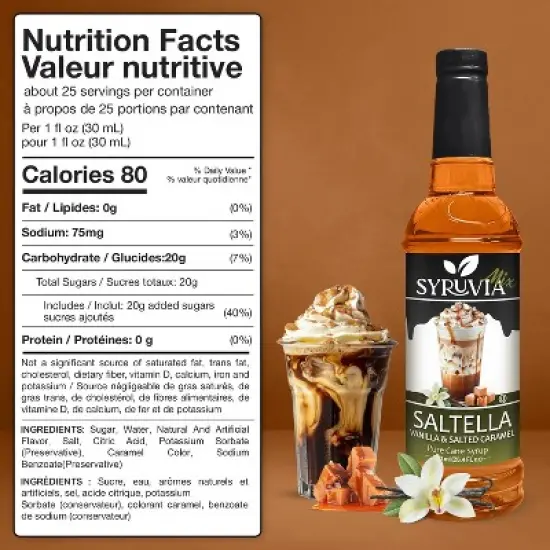 Syruvia SALTELLA Syrup Vanilla Salted Caramel for Coffee 25.4 fl oz Premium Coffee Flavoring Syrup image {2}