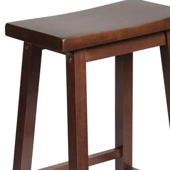 PJ Wood Classic Saddle-Seat 24'' Tall Kitchen Counter Stool for Homes, Dining Spaces, and Bars with Backless Seat, 4 Square Legs, Walnut (3 Pack) image {3}