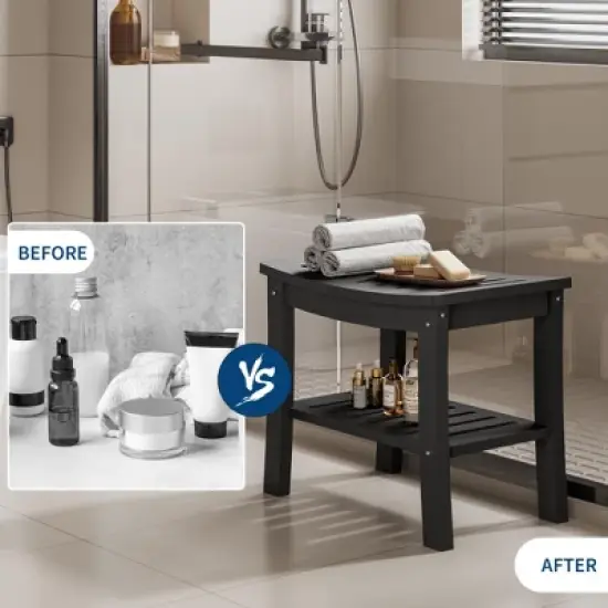 HDPE Shower Bench with Storage Shelf,Waterproof Shower Seat Stool Chair for Bathroom Bathtub,Non-Slip Spa Stool image {5}