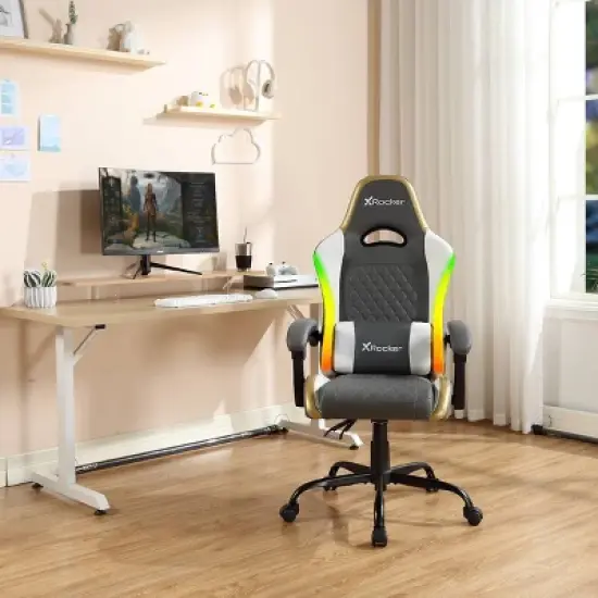 X Rocker RGB LED Extra Comfort Ergonomic PC Gaming Chair Gray/White/Gold image {6}