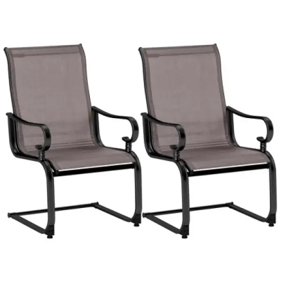 Costway Set of 2 Patio Chairs C-Spring Motion Chairs with Quick-drying & Breathable Fabric Brown/Gray image {10}