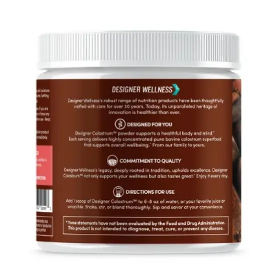 Designer Wellness, Pure Bovine Colostrum Powder, Gut Health & Bloating, Skin & Hair, Gluten Free, Chocolate, 30 Servings image {7}
