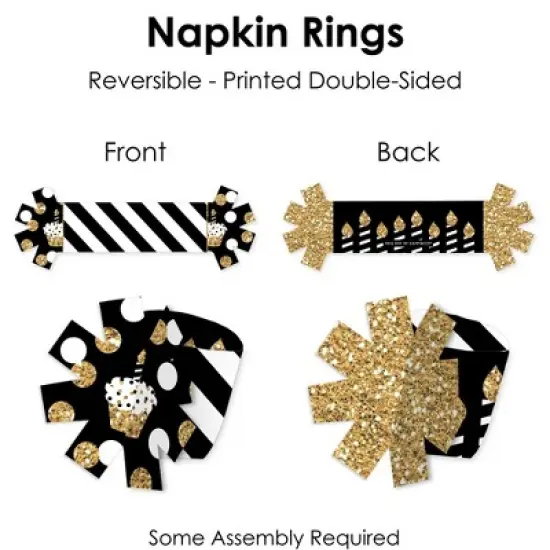 Big Dot of Happiness Adult Happy Birthday - Gold - Birthday Party Paper Napkin Holder - Napkin Rings - Set of 24 image {5}