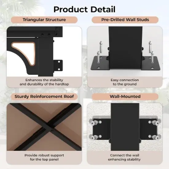 10 x 10 Outdoor Lean to Metal Awnings Large Gazebo, Hard Top Lean to Pergola Wall-Mounted image {5}