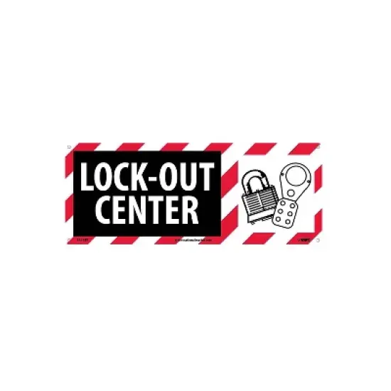 National Marker Notice Signs; Lock Out Center (W/Graphic) 7X17 Rigid Plastic SA148R image {1}