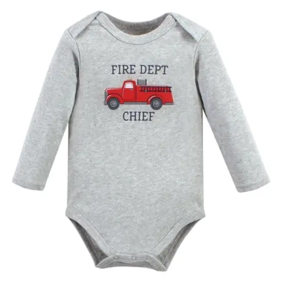 Hudson Baby Infant Boy Cotton Long-Sleeve Bodysuits, Fire Truck image {2}