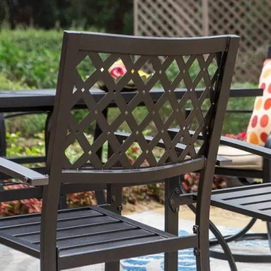 7pc Outdoor Rectangular Table & 6 Chairs with Grid Design - Black - Captiva Designs image {8}