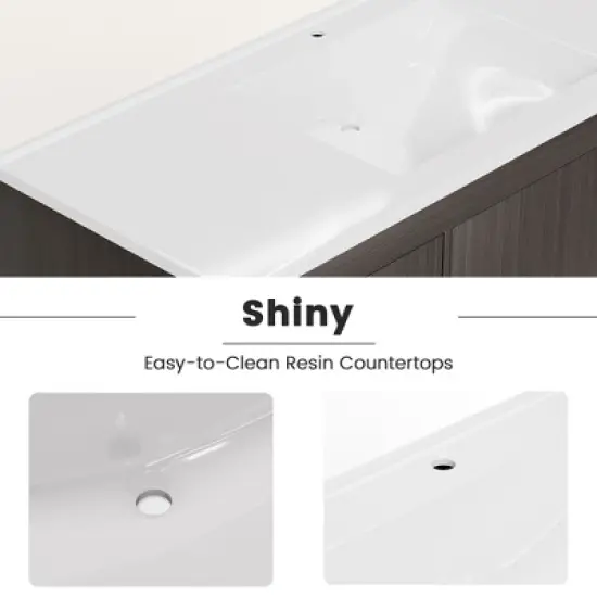 HYLEORY 48.03 in. W X 18.11 in. D X 35.04 in. H Basin Vanity with White Marble Top, Drawers and Open Shelf image {7}