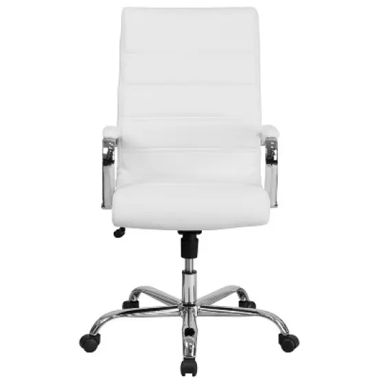 Flash Furniture High Back White LeatherSoft Executive Swivel Office Chair with Chrome Frame and Arms image {8}
