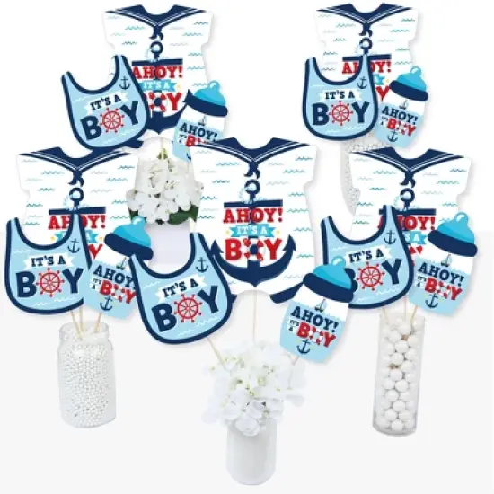 Big Dot of Happiness Ahoy It's a Boy - Nautical Baby Shower Centerpiece Sticks - Table Toppers - Set of 15 image {1}