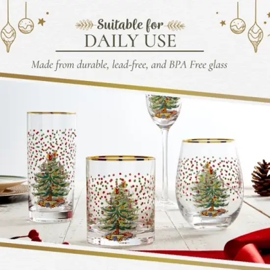Spode Christmas Tree 19 Fl. Oz. Stemless Wineglass (Set of 4), Polka Dot - Elegant Tumblers & Decorative Wine Glasses for Holiday Entertaining image {4}