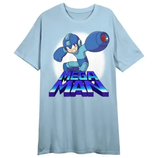 Mega Man Hero With Cannon Crew Neck Short Sleeve Light Blue Women's Night Shirt image {2}