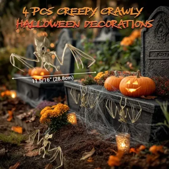 Yescom 4Pcs Bat Skeleton Halloween Decor Plastic Hangable Indoor Outdoor Haunted House Party 2025 image {3}
