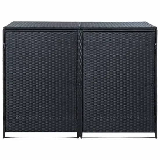 vidaXL Double Wheelie Bin Shed with Lid and Lockable Doors, Poly Rattan 31.5"x58.3"x43.7" Black image {3}