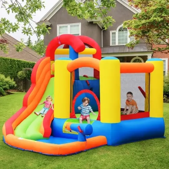 Costway Inflatable Bounce House Kid Water Splash Pool Slide Jumping Castle w/740W Blower image {2}
