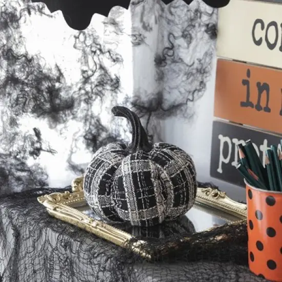 Whisen Fabric Plaid Pumpkin, Holiday Halloween Decoration - Black & White image {1}