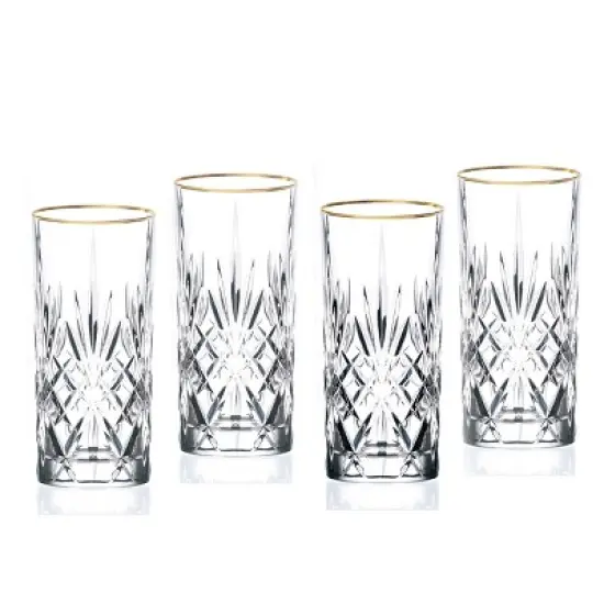 Lorren Home Trends Siena Collection Set of 4 Crystal Water, Beverage, or Ice tea Glass with gold band design image {1}
