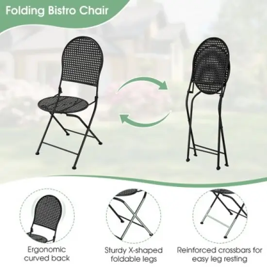 3pcs Patio Bistro Set Outdoor Conversation Furniture Table & Folding Chair image {6}
