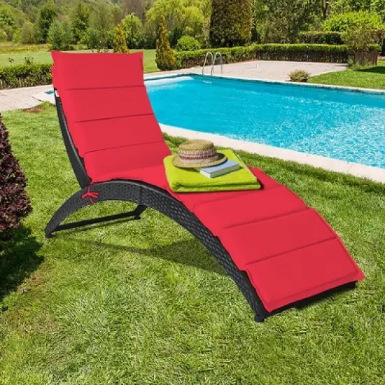 Costway Folding Patio Rattan Lounge Chair Chaise Cushioned Portable Garden image {2}