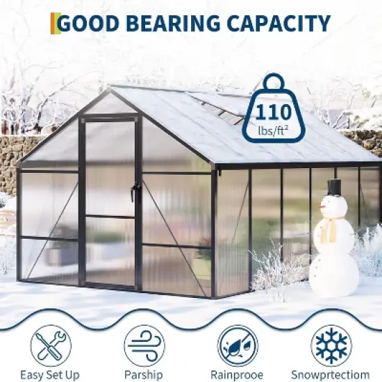 GustoWave 8x12 ft Outdoor Polycarbonate Greenhouse for Garden, Backyard, Patio, or Lawn image {6}