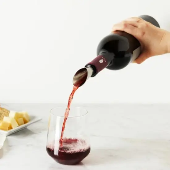 TRUE Duo Wine Pourer and Stopper, Bottle Sealer, Drip Free Pourer, Wine Cork Spout, 2-Piece Design, Silicone and Stainless Steel image {4}