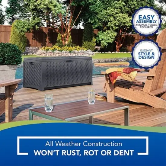 Suncast 73 Gallon Medium Wicker Indoor/Outdoor Storage Boxes for Garden Tools, Pool Accessories, and Patio Cushions, Cyberspace (3 Pack) image {4}