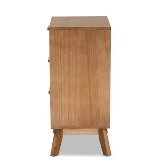 Baden Wood with Rattan 3 Drawer Nightstand Walnut Brown - Baxton Studio image {6}