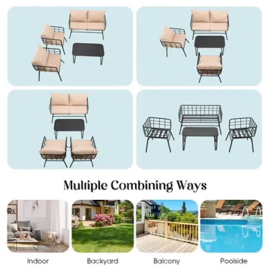 Costway 4PCS Patio Furniture Set Cushioned Sofa Loveseat Armrest Table Garden image {3}