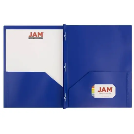 JAM 6pk POP 2 Pocket School Presentation Plastic Folders with Prong Fasteners Dark Blue image {2}