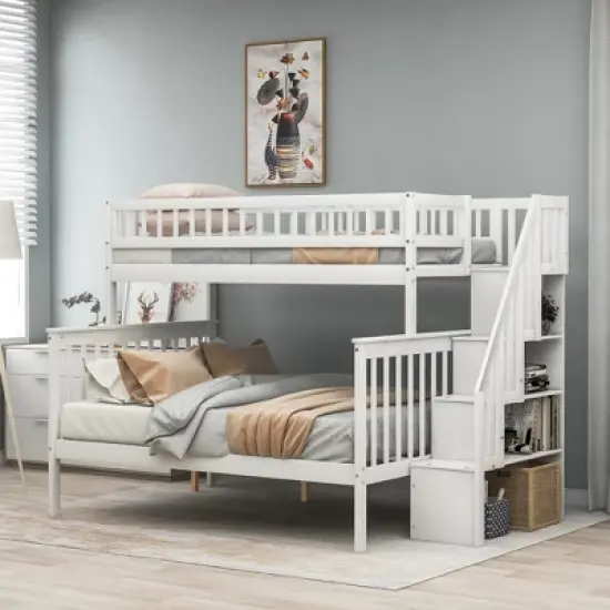 Twin over Full Stairway Bunk Bed with Storage-ModernLuxe image {7}