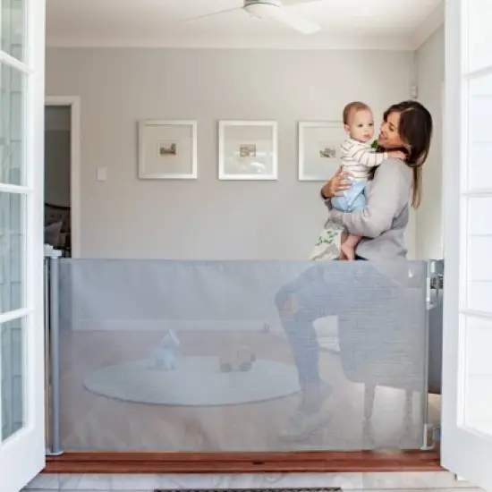 Perma Child Safety Outdoor Retractable Baby Gate 33" Tall, Extends to 71" Wide, Gray image {1}