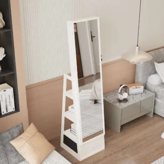 Dexmalle White 360&deg;Swivel Jewelry Cabinet with Full Length Mirror image {2}