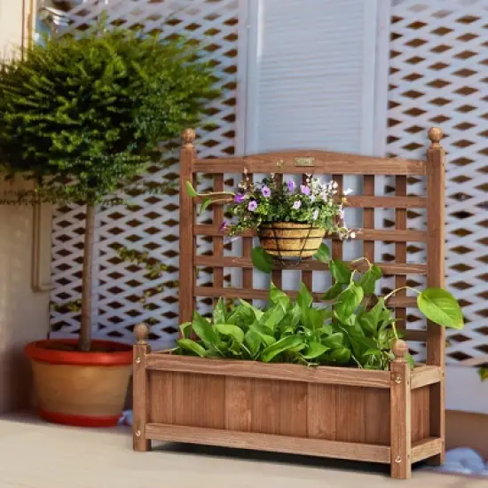 Costway 2 PCS Solid Wood Planter Box with Trellis Weather-Resistant 25"x11"x30" image {1}