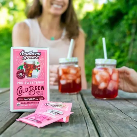 Southern Breeze Cold Brew Sweet Tea Variety Pack with 20 Individually Wrapped Tea Bags, Pack of 4 Original, Raspberry, Peach, and Half & Half image {5}