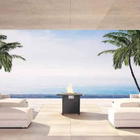 SereneLife CSA Approved Outdoor Fire Table: 40,000 BTU, Pulse Ignition, Propane Gas, Tabletop Design, Rattan-Look Steel, Lava Rock Set SLFPS3. image {6}