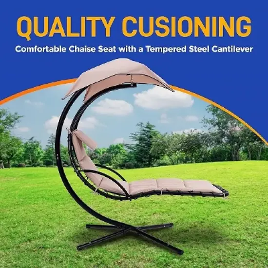 SereneLife Outdoor Swinging Chaise w/a Built-in Pillow and Removable Canopy UV Protection and Foam Covered Armrest image {4}