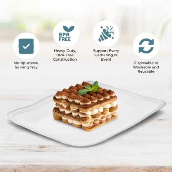 Posh Setting 12 X 12 Inch Square White and Silver Rim Plastic Serving Tray - 6 Pack image {2}