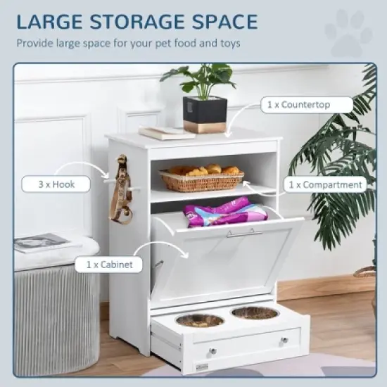 Gulches PawHut Pet Feeder Station with Storage Cabinet & Raised Bowls - White image {4}