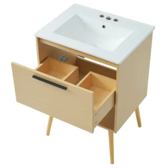 KWPZQEB 24" Bathroom Vanity with Ceramic Sink Combo, Bathroom Sink Cabinet with Drawer and Open Storage, Bathroom Cabinet Vanity for Small Space image {9}