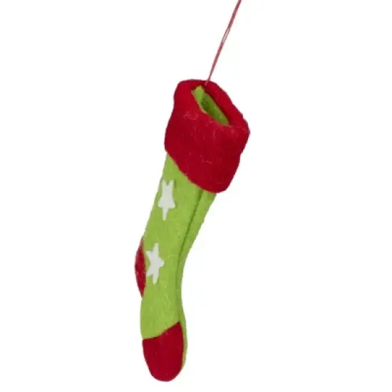 Tii Collections 9.5" Green and Red Stars Felt Christmas Stocking Ornament image {2}