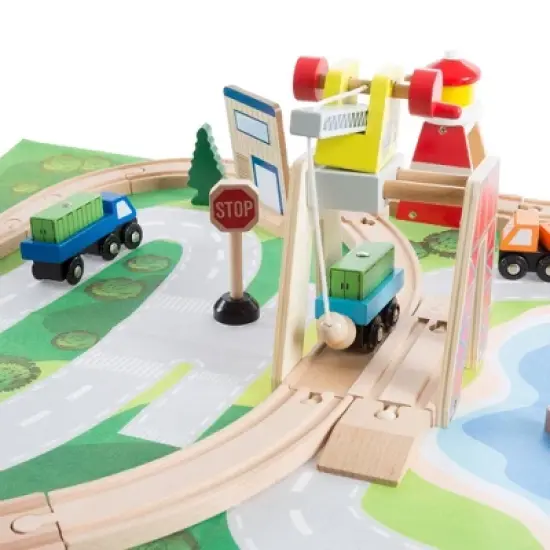 Hey! Play! Kids Deluxe Wooden Train Set with Play Mat image {2}