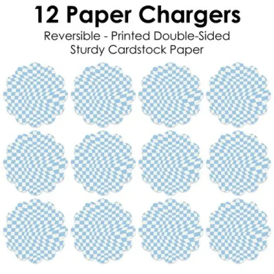 Big Dot of Happiness Blue Checkered Party - Round Table Decorations - Paper Chargers - Place Setting For 12 image {4}