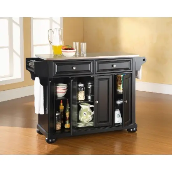 Alexandria Stainless Steel Top Kitchen Island Wood/Black - Crosley image {3}